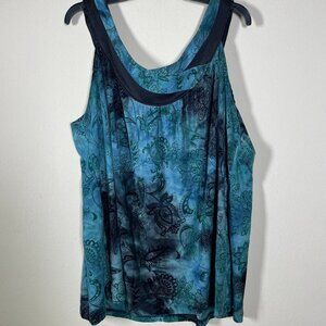 Serenade Women's Green Floral Velvet Print Tank Top Vintage 26/28!